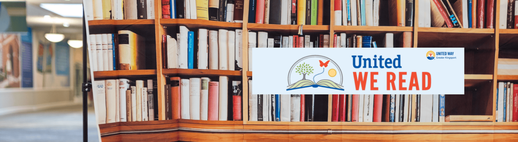 book background with United WE READ logo in front